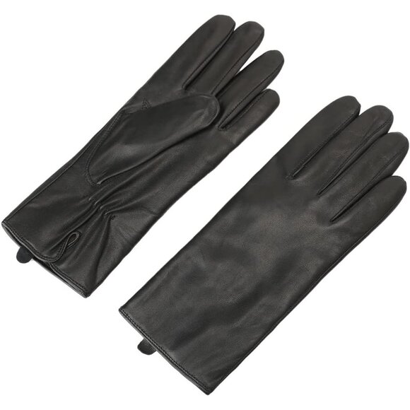 Women Black Leather Gloves Deluxe Sheep Skin Fleece Lined Cashmere Lining design - Picture 2 of 8
